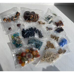 Mixed bead Lot Multiple Colors, Sizes, Stone, Acrylic, Ceramic, Wood, Metal, Gla